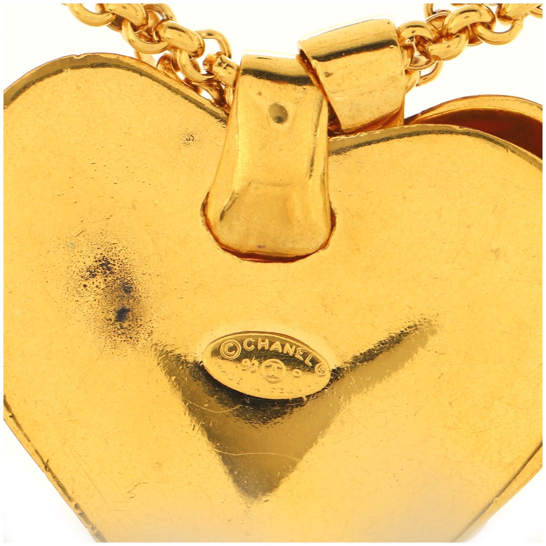 Vintage CC Double Heart Pendant Necklace Metal