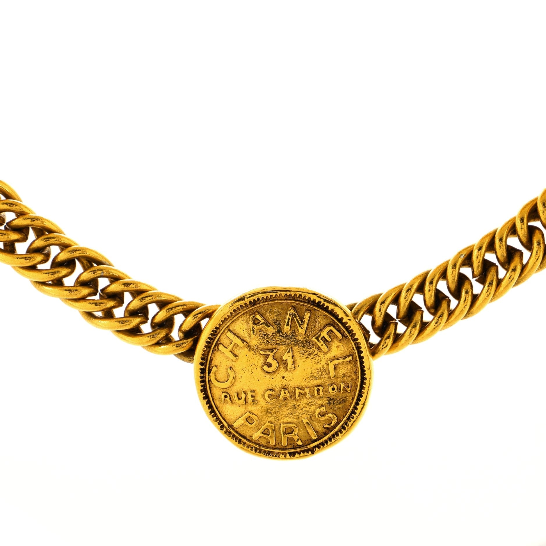 Vintage CC Medallion Chain Choker Necklace Metal