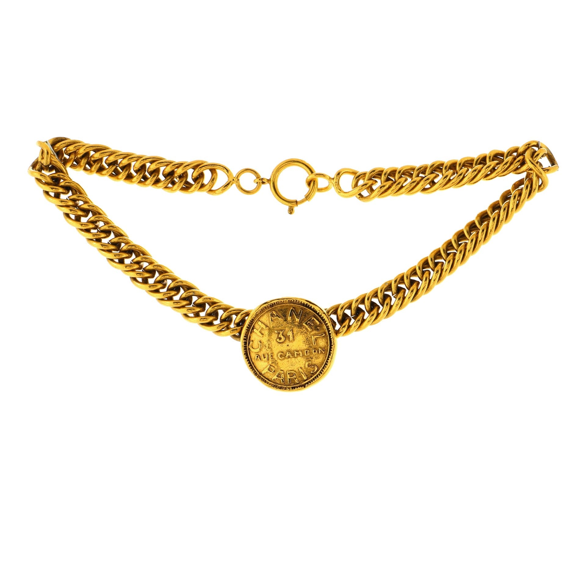 Vintage CC Medallion Chain Choker Necklace Metal