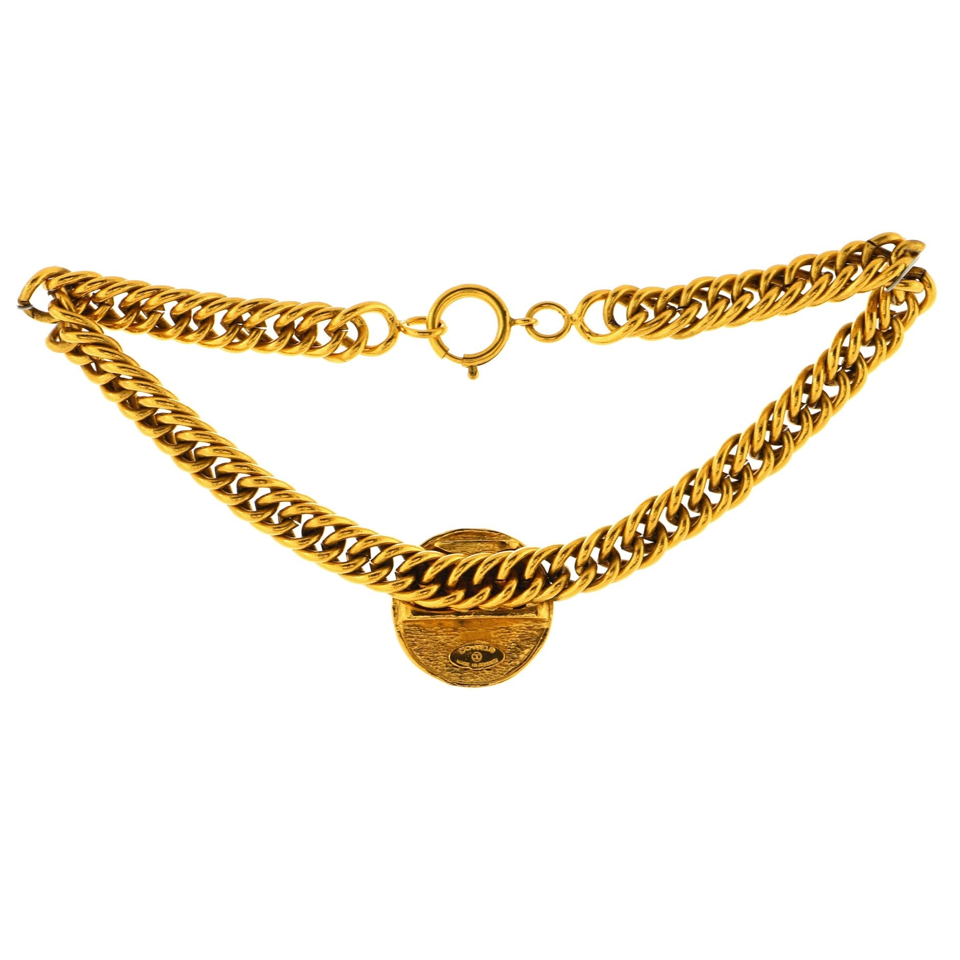 Vintage CC Medallion Chain Choker Necklace Metal