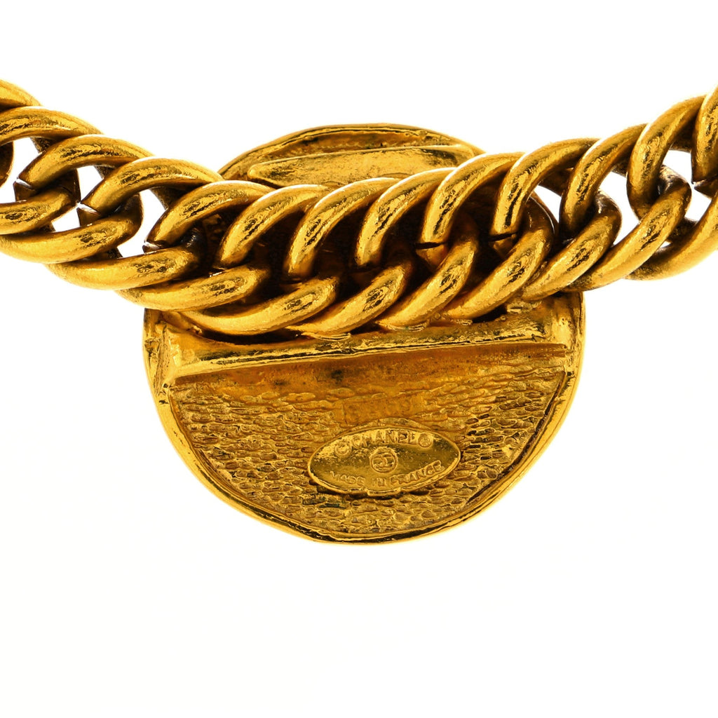 Vintage CC Medallion Chain Choker Necklace Metal