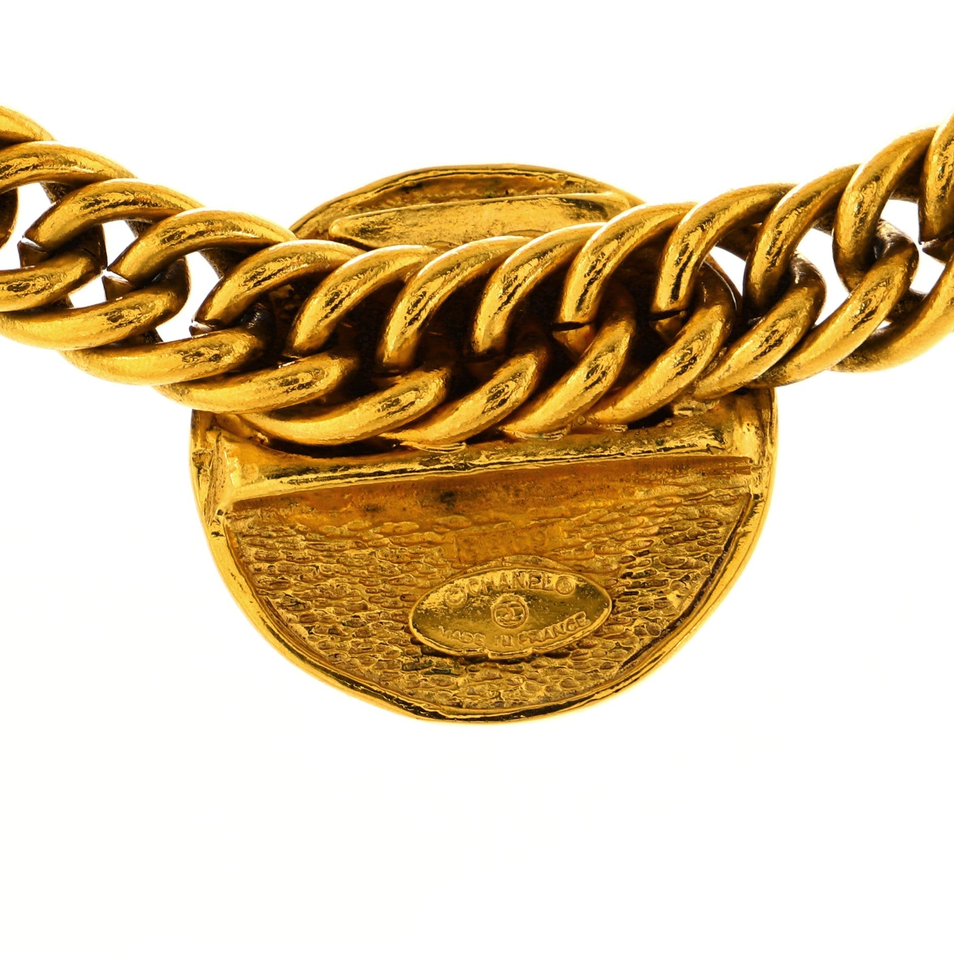 Vintage CC Medallion Chain Choker Necklace Metal