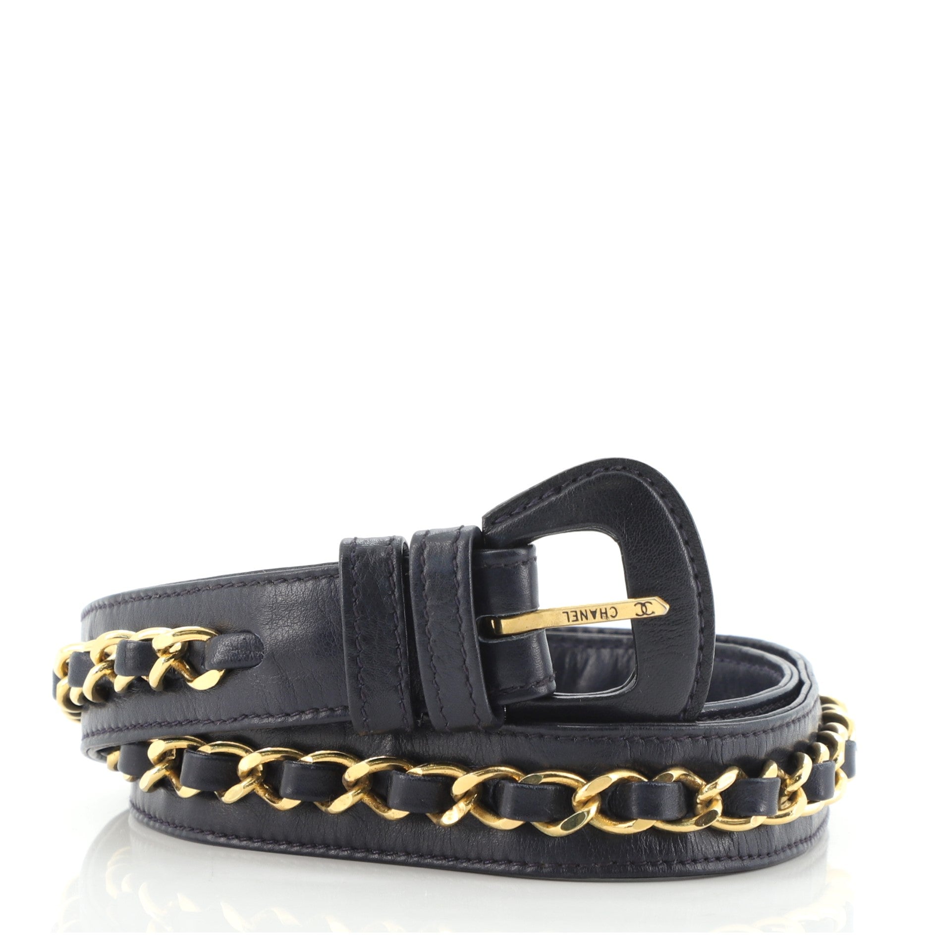 Vintage Buckle Chain Belt Leather and Metal 70