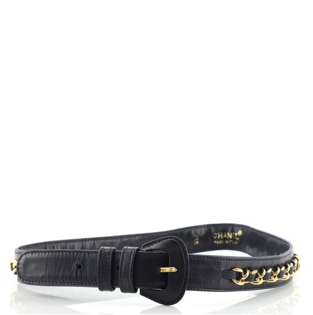 Vintage Buckle Chain Belt Leather and Metal 70