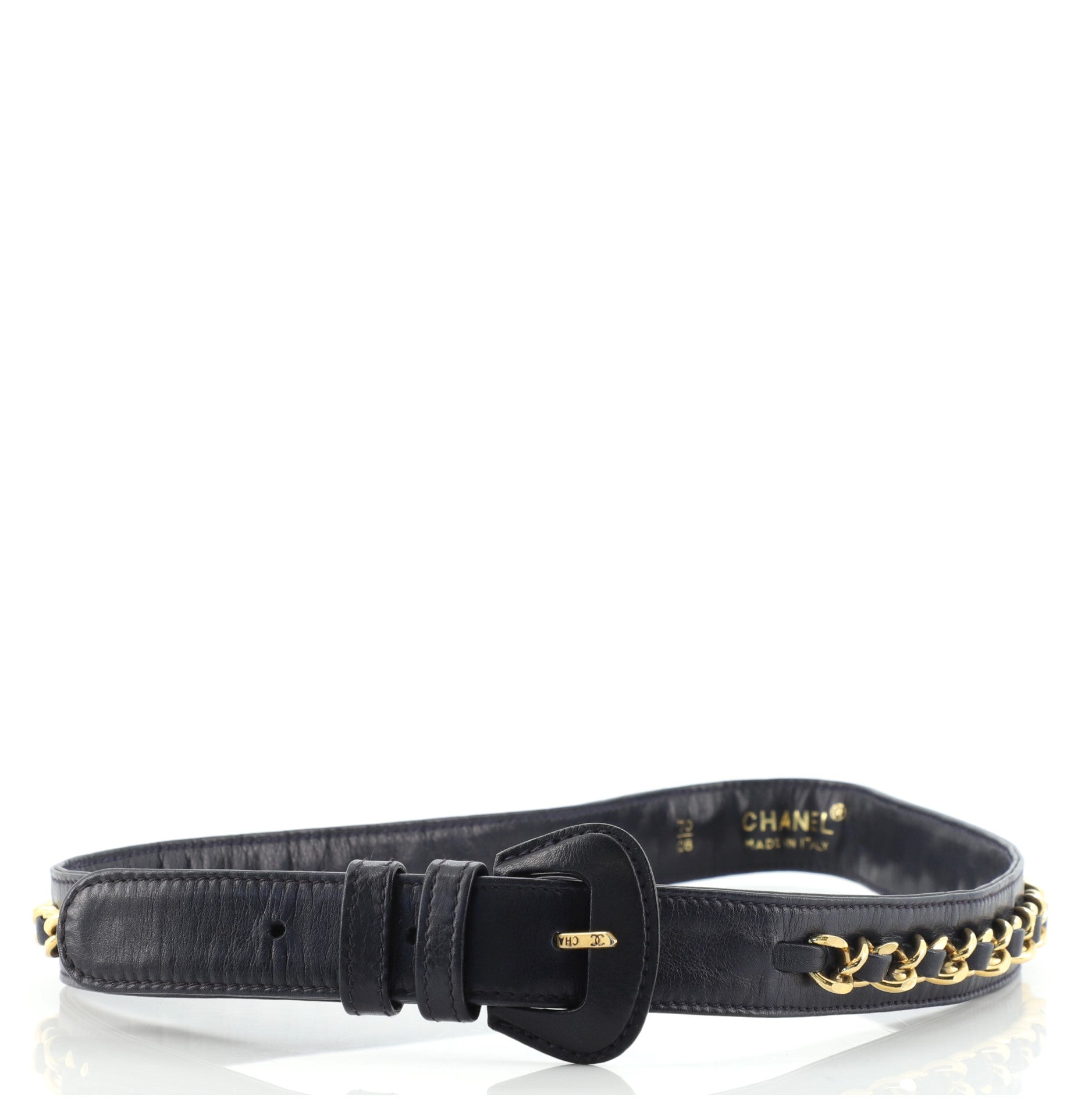 Vintage Buckle Chain Belt Leather and Metal 70