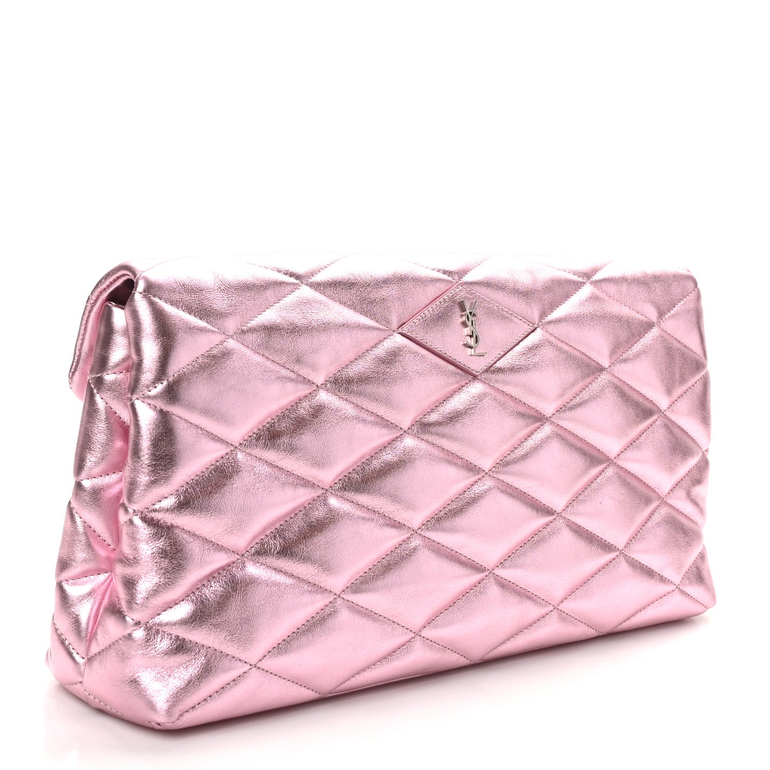 Metallic Lambskin Quilted Sade Puffer Envelope Clutch New Azalea