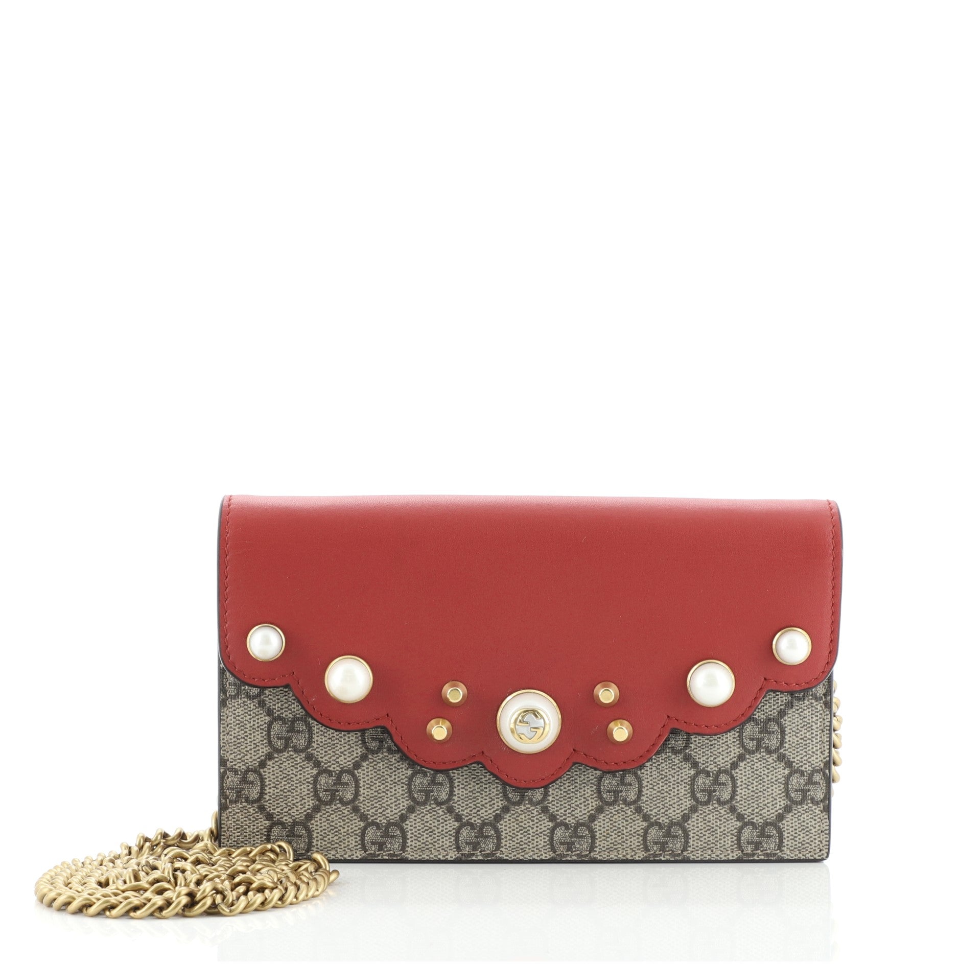 Pearly Wallet on Chain Coated Canvas with Leather Mini