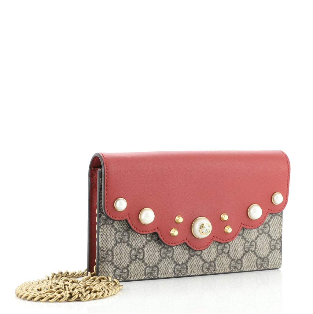 Pearly Wallet on Chain Coated Canvas with Leather Mini