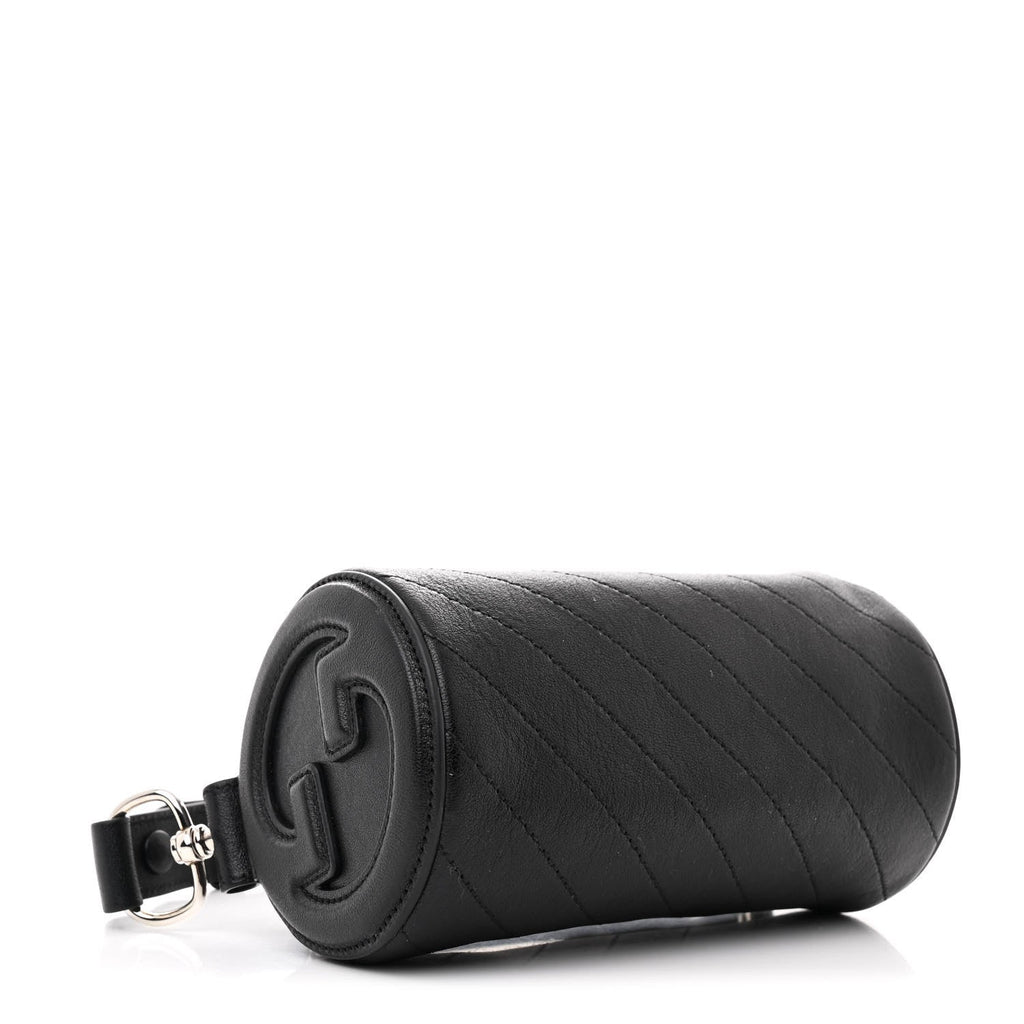 Sakai Be Green Calfskin Diagonal Stitched Mini Blondie Barrel Shoulder Bag Black