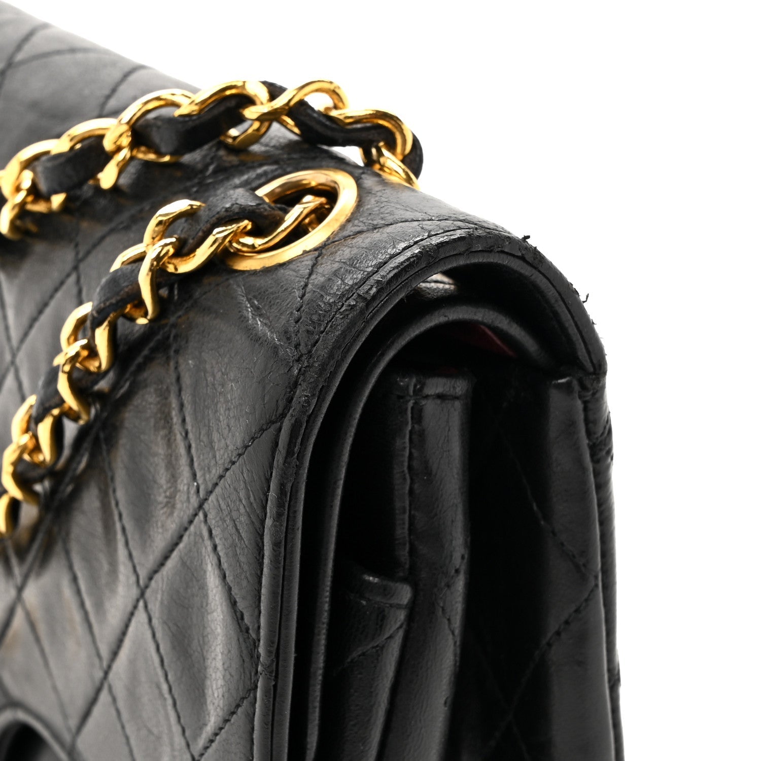 Lambskin Quilted Medium Double Flap Black