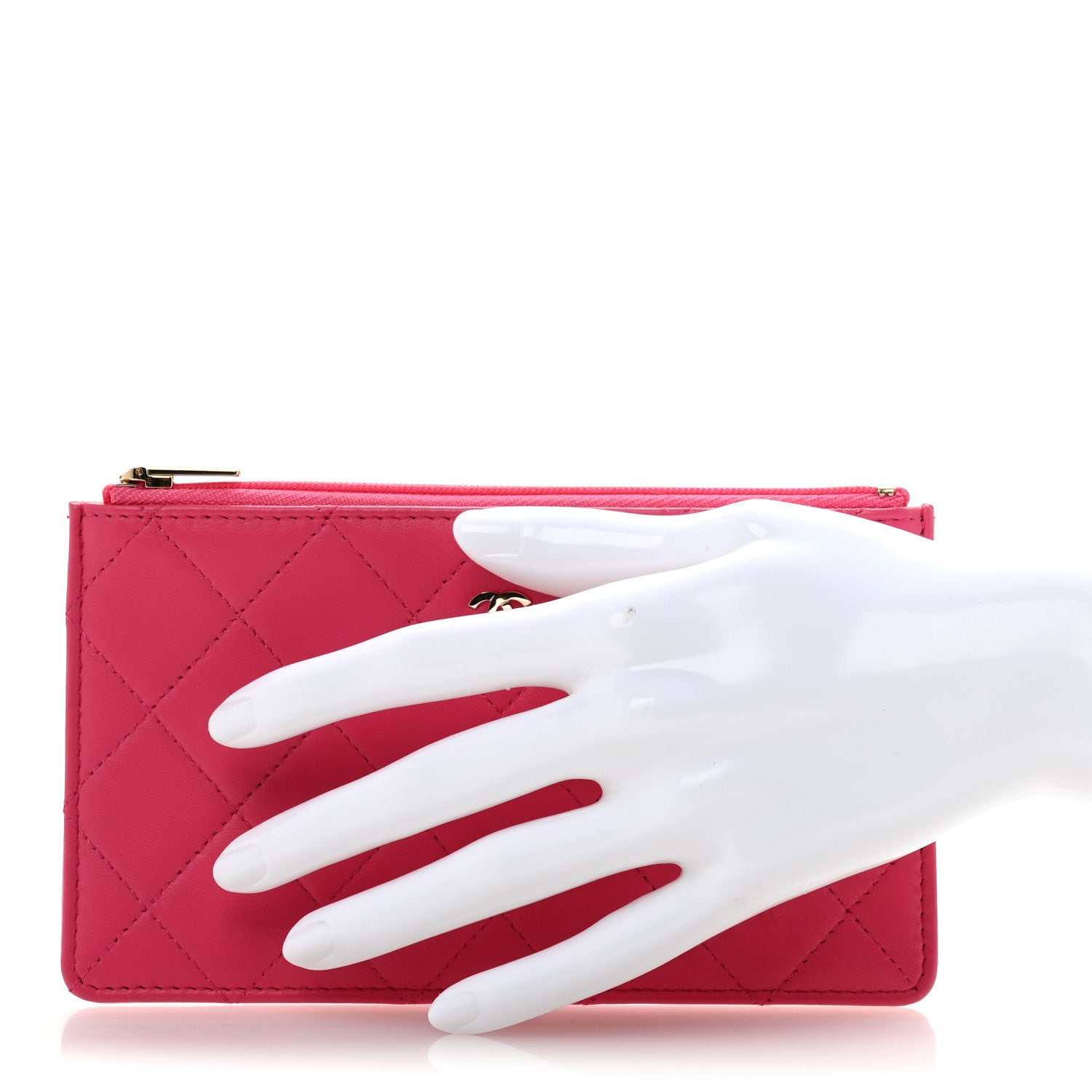 Lambskin Quilted Zip Pouch Pink