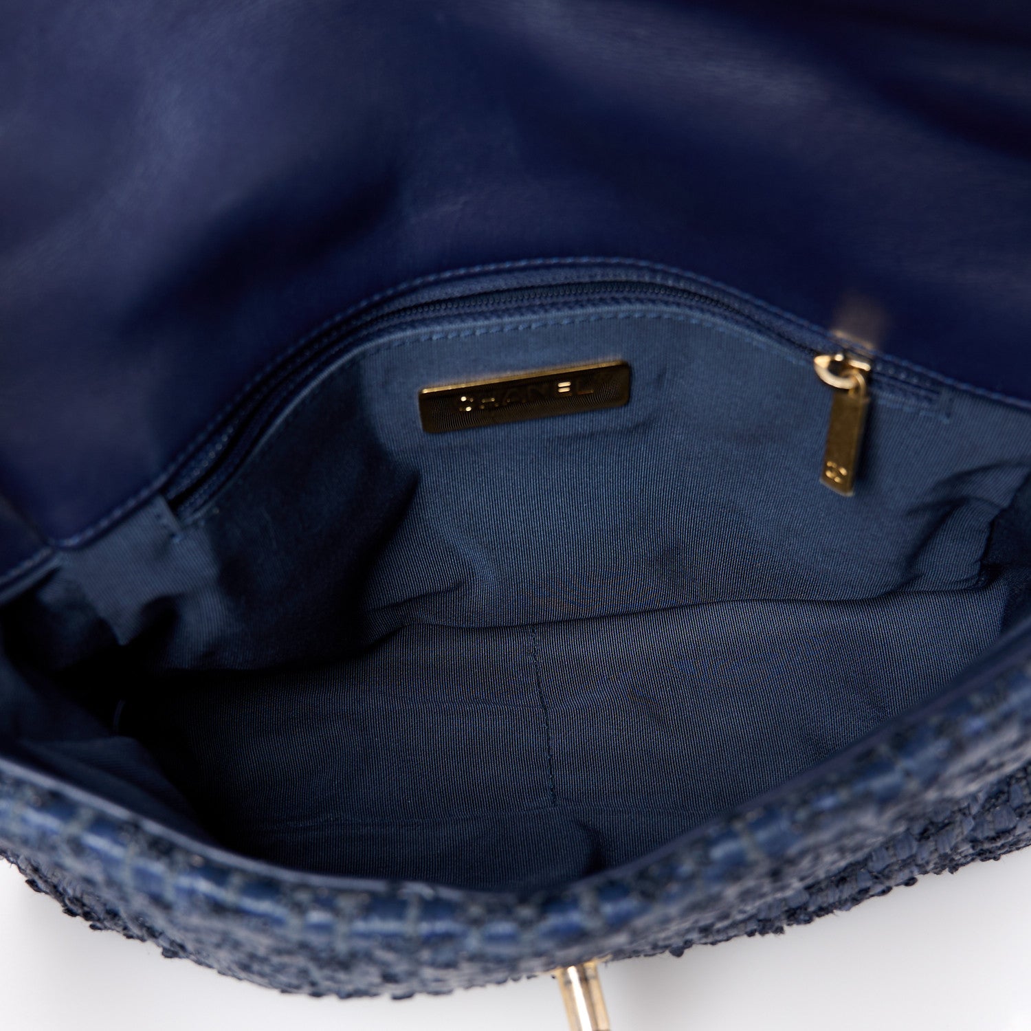Raffia Tweed Quilted Medium Chanel 19 Flap  Navy