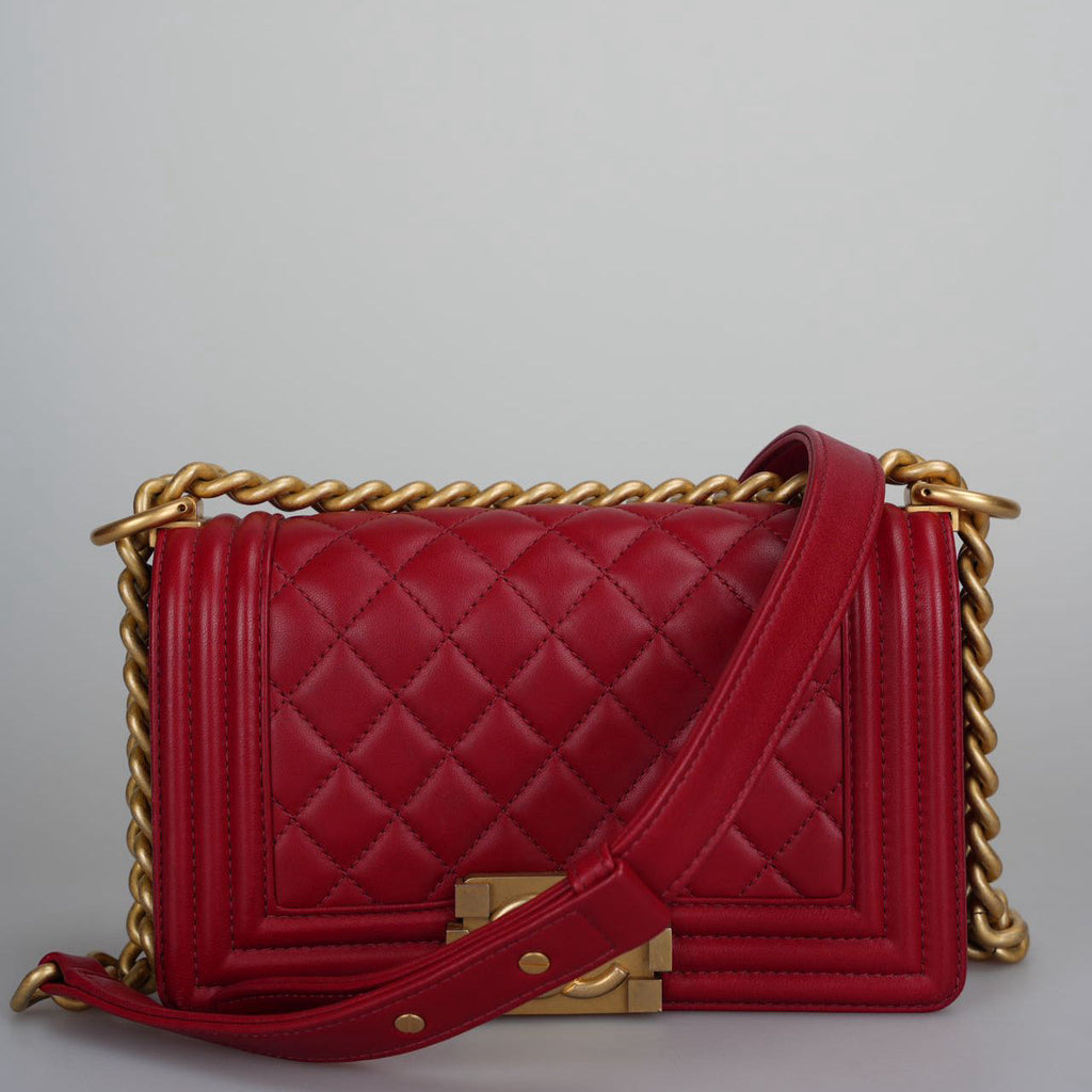 Chanel Small Le Boy Bag Red Quilted Lambskin with Gold Hardware