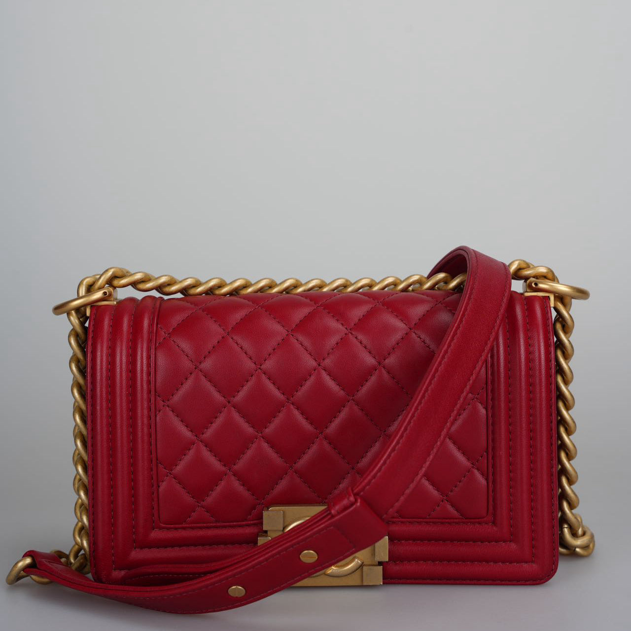 Chanel Small Le Boy Bag Red Quilted Lambskin with Gold Hardware