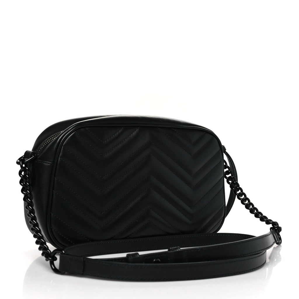 Calfskin Matelasse Monochrome Small GG Marmont Chain Shoulder Bag Black