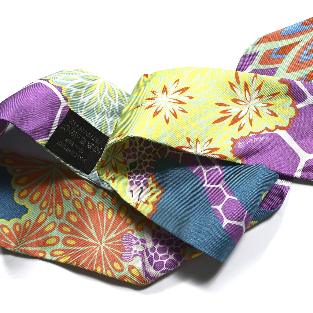 Silk The Three Graces Twilly Canard Mauve Jaune Fluo