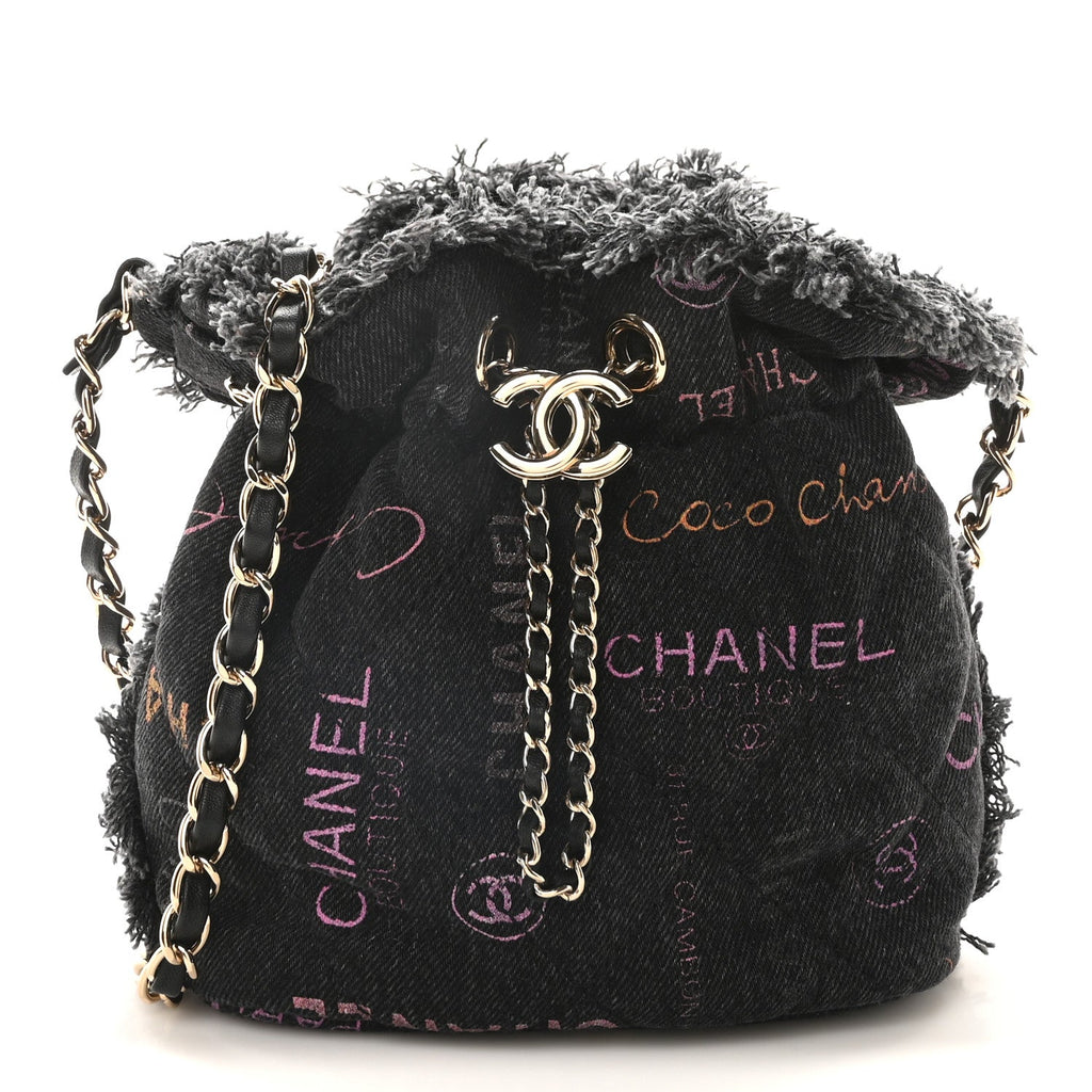 Denim Quilted Mood Small Bucket With Chain Black Multicolor