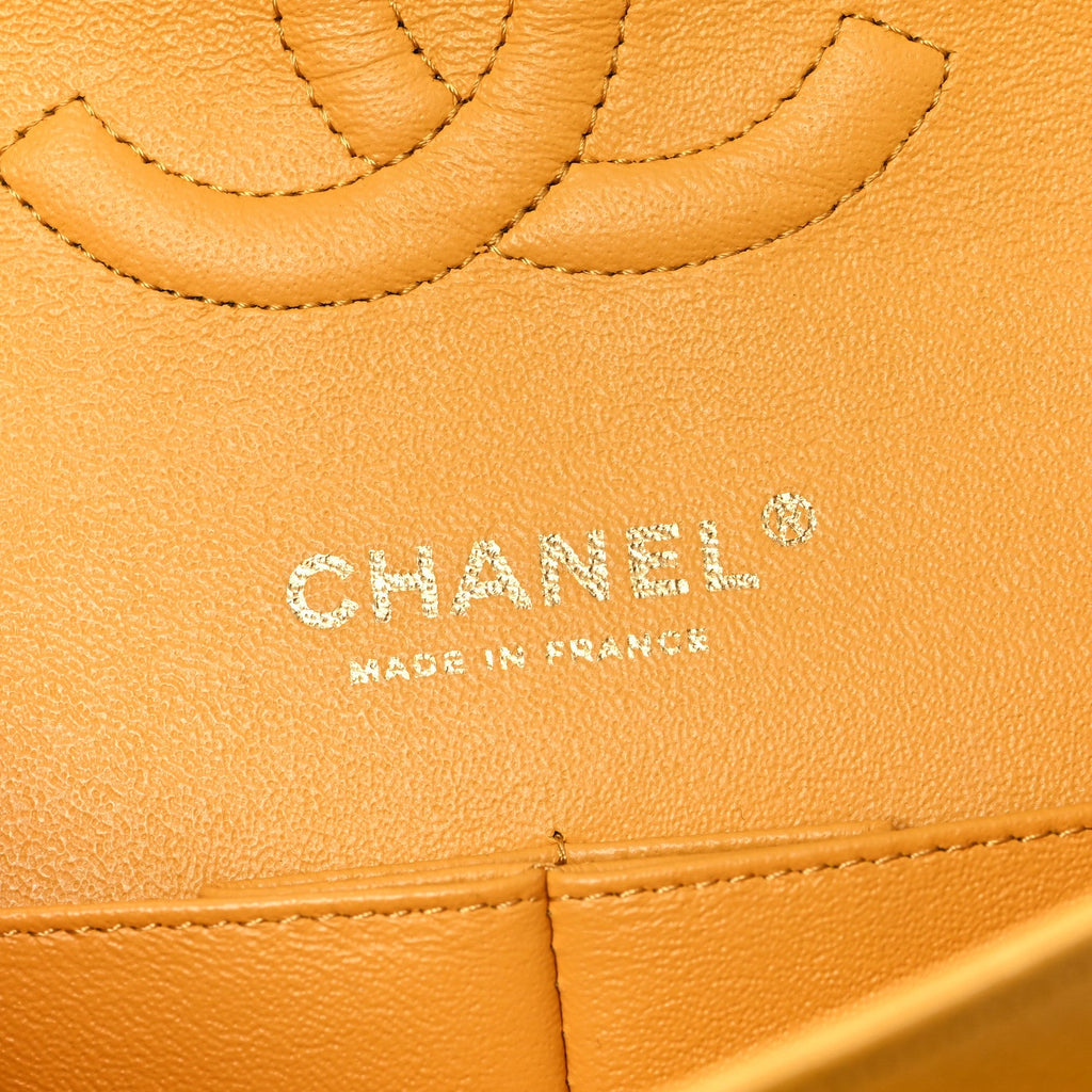 Caviar Quilted Medium Double Flap Yellow