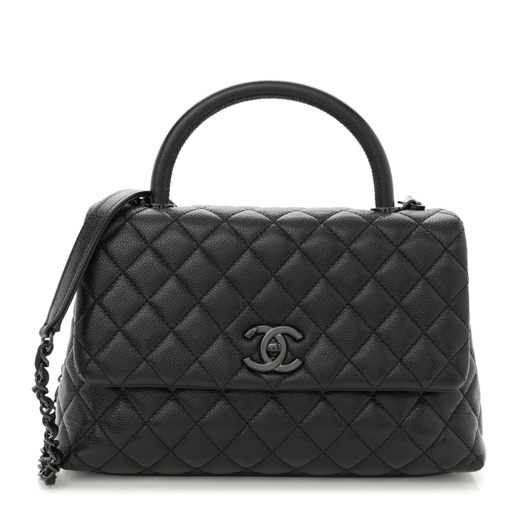 Caviar Quilted Small Coco Handle Flap So Black