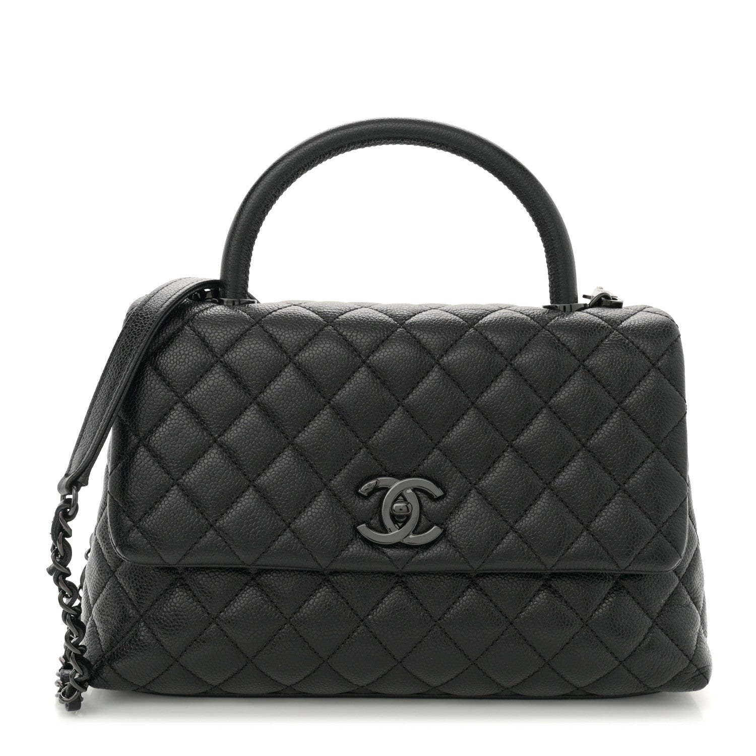 Caviar Quilted Small Coco Handle Flap So Black
