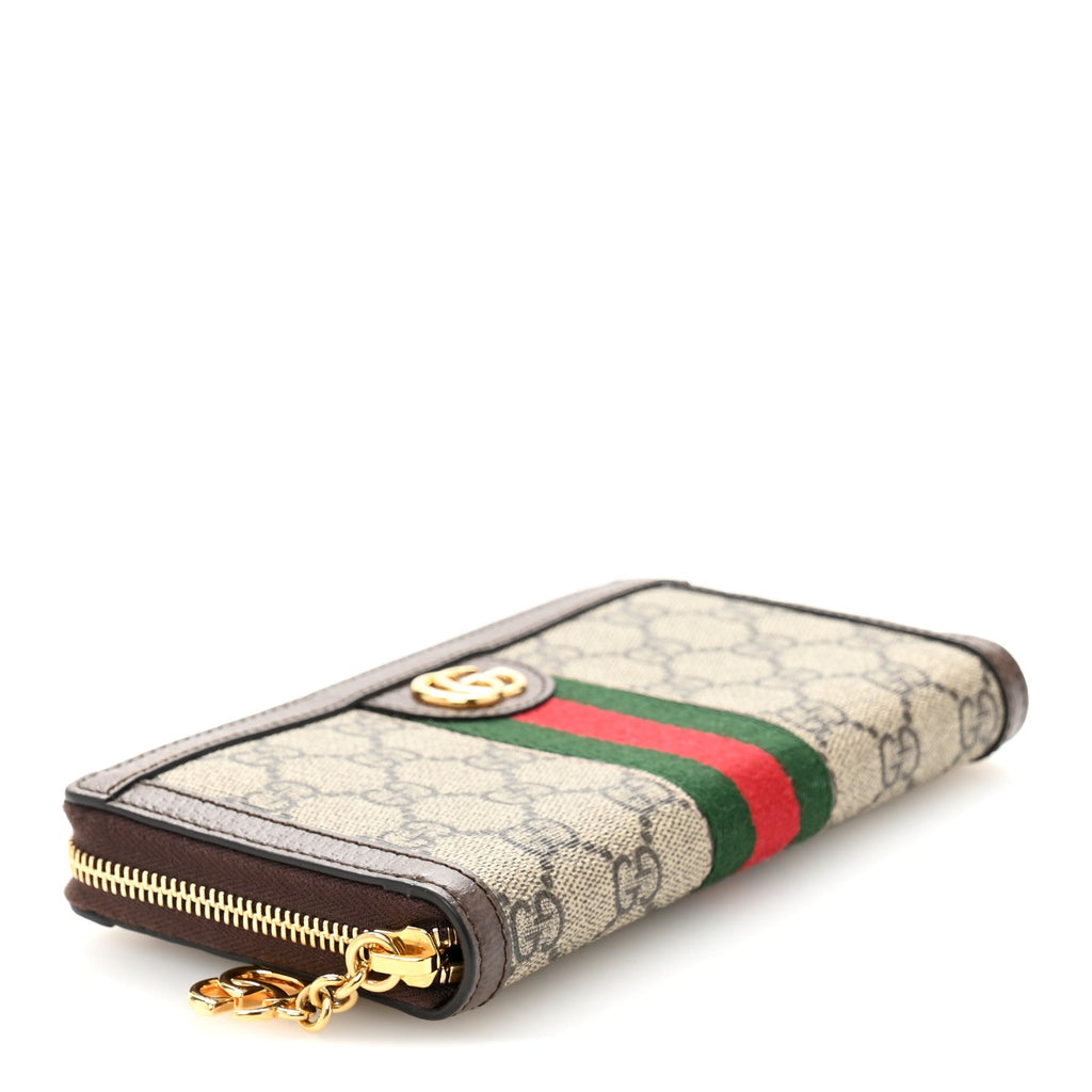 GG Supreme Monogram Web Ophidia Zip Around Wallet Brown
