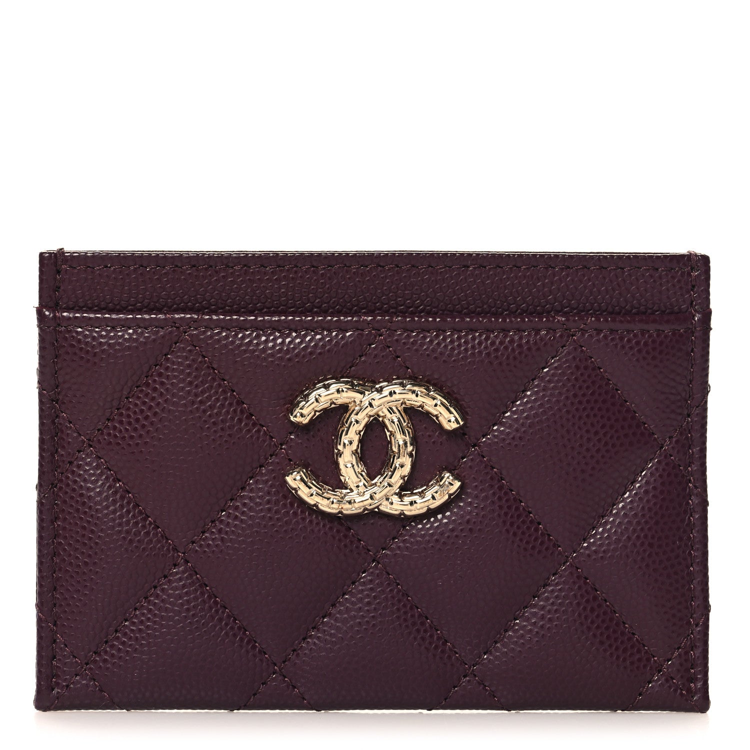 Caviar Quilted Chain Embossed CC  Holder Dark Burgundy