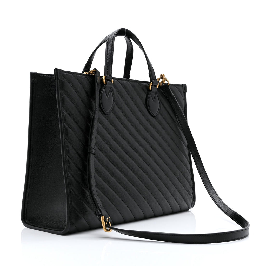 Azalea Calfskin Matelasse Diagonal GG Marmont Tote Bag Black