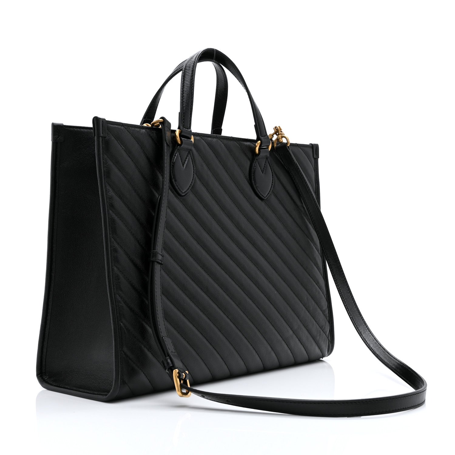 Azalea Calfskin Matelasse Diagonal GG Marmont Tote Bag Black