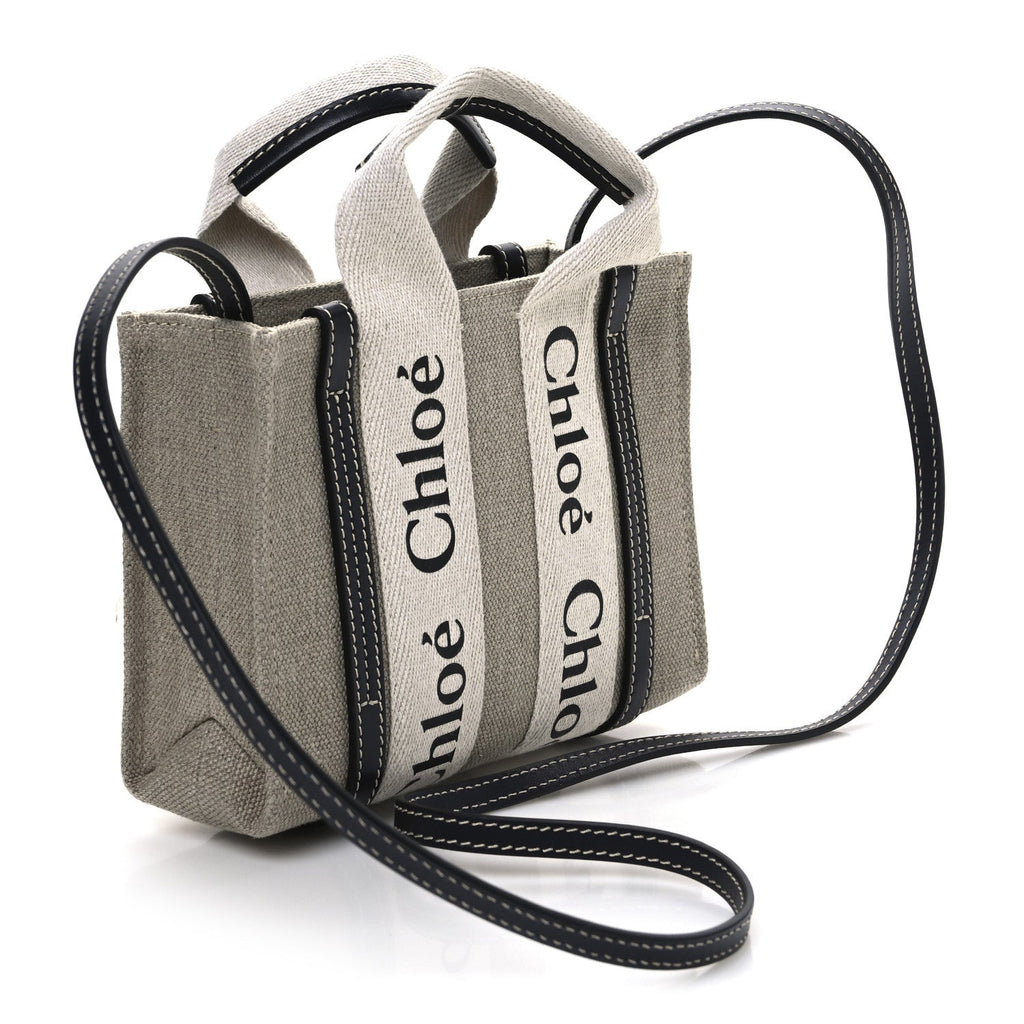 Cotton Calfskin Mini Woody Ribbon Tote White Navy