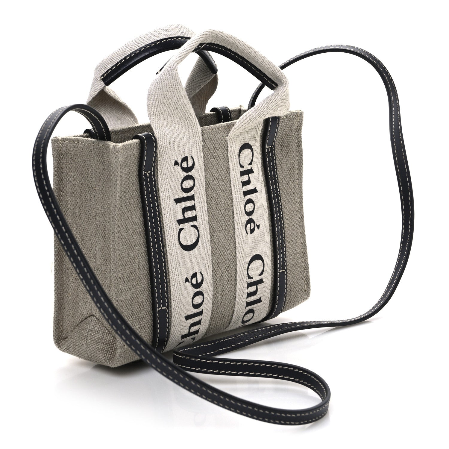 Cotton Calfskin Mini Woody Ribbon Tote White Navy