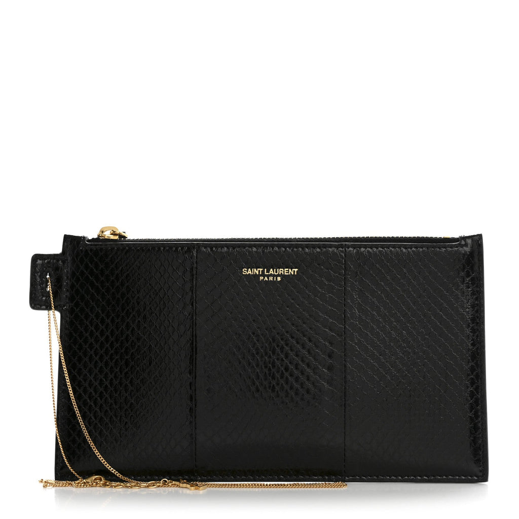 Snakeskin Pouch With Chain Black