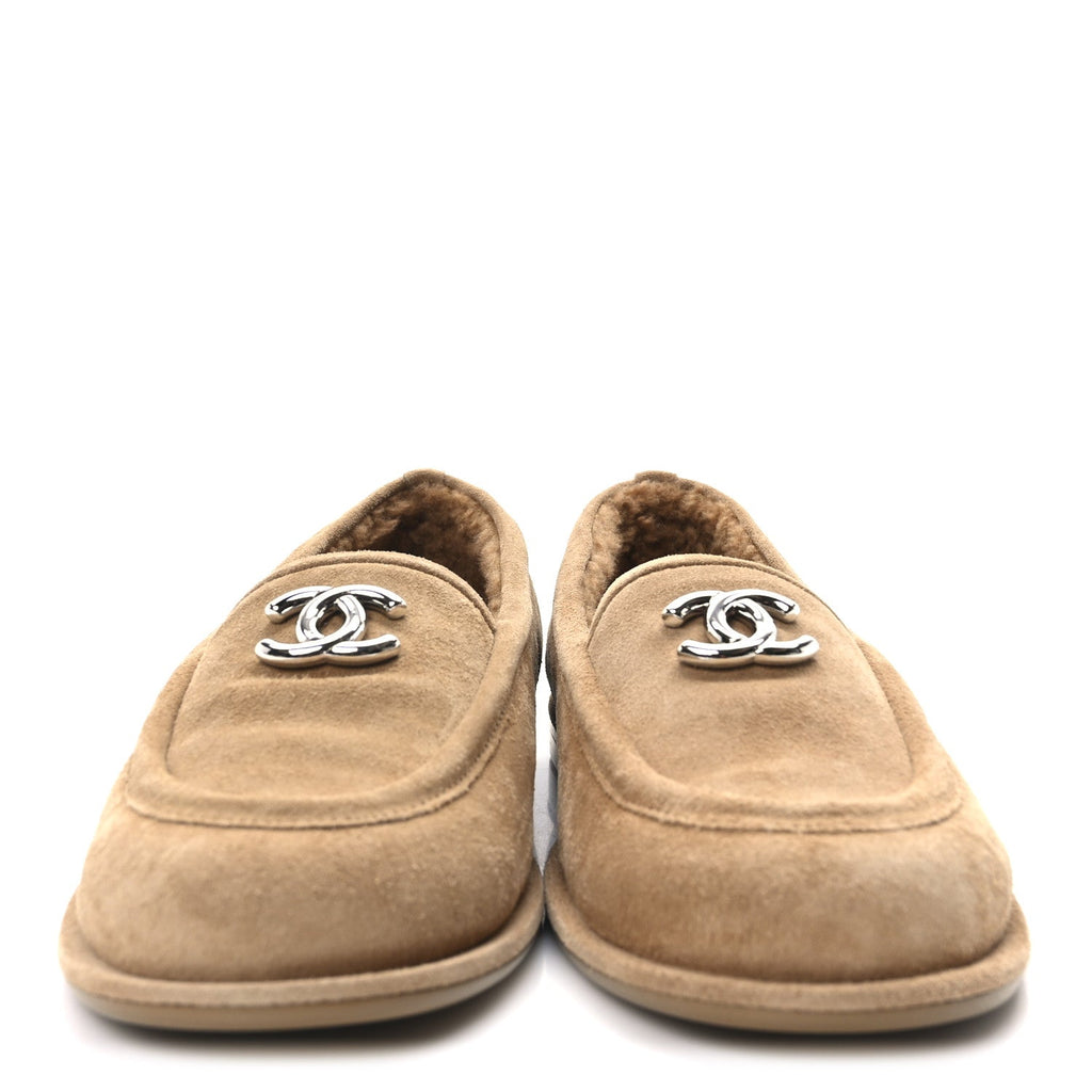 Suede Calfskin CC Loafers 38 Dark Beige