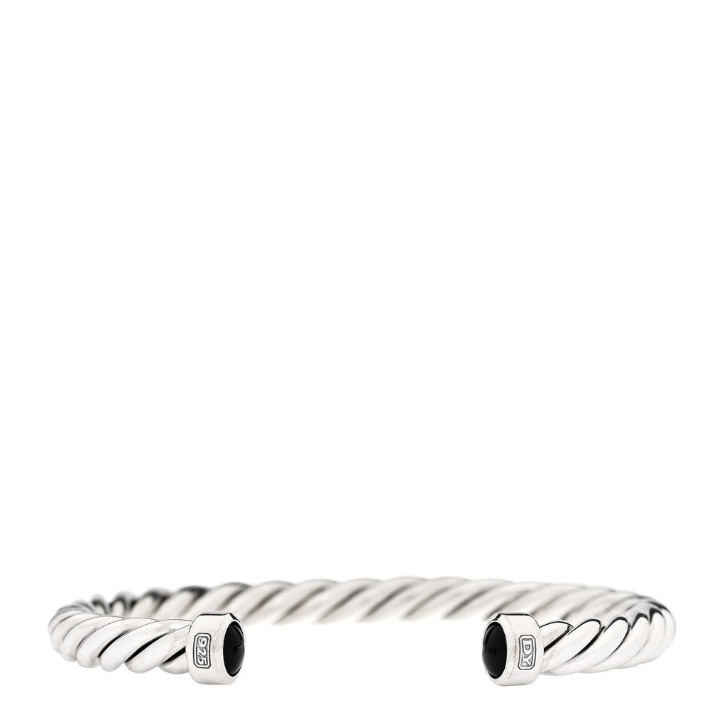 Sterling Silver Onyx 6mm Cable Classic Cuff Bracelet