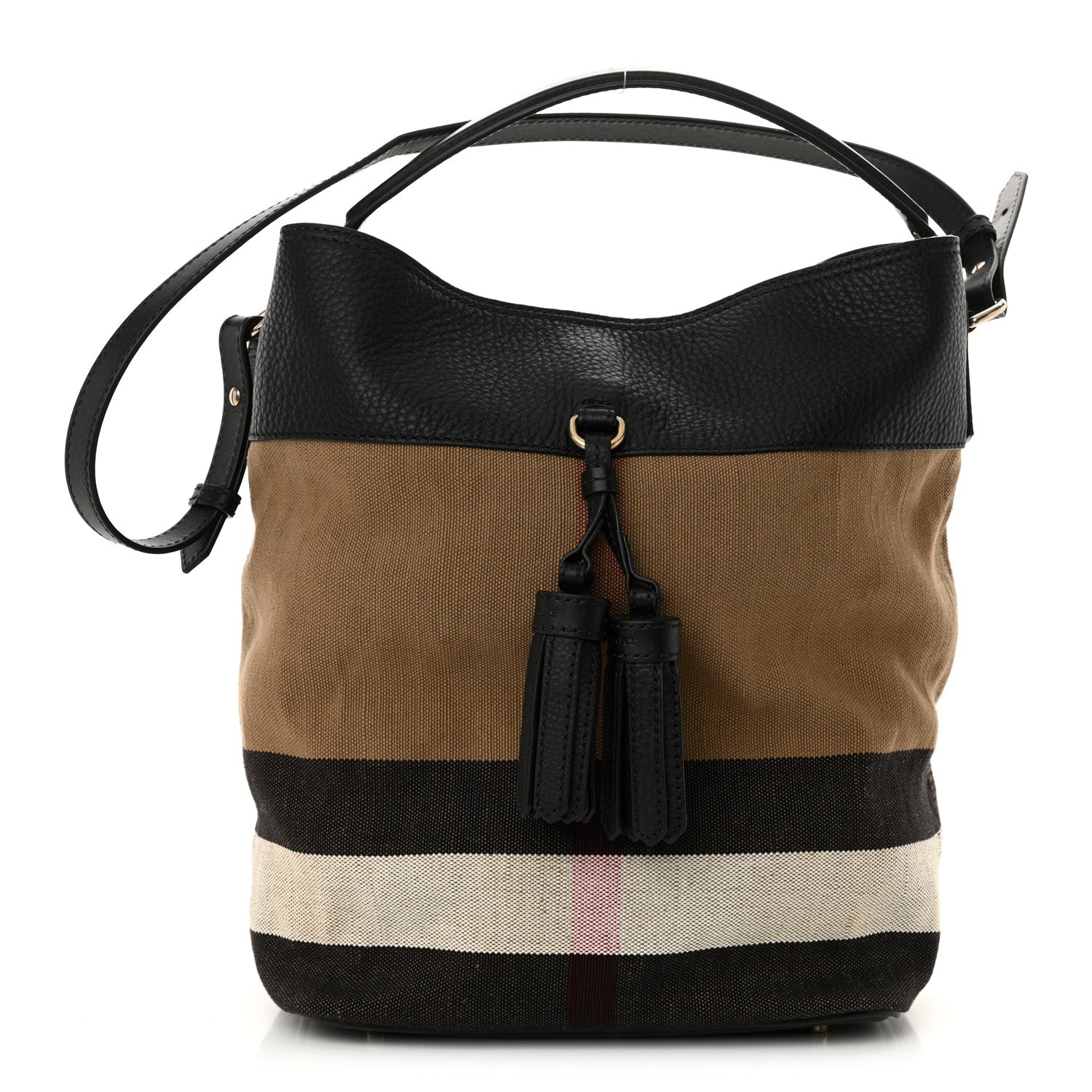 Grainy Calfskin Canvas Mega Check Medium Ashby Tassel Hobo Black