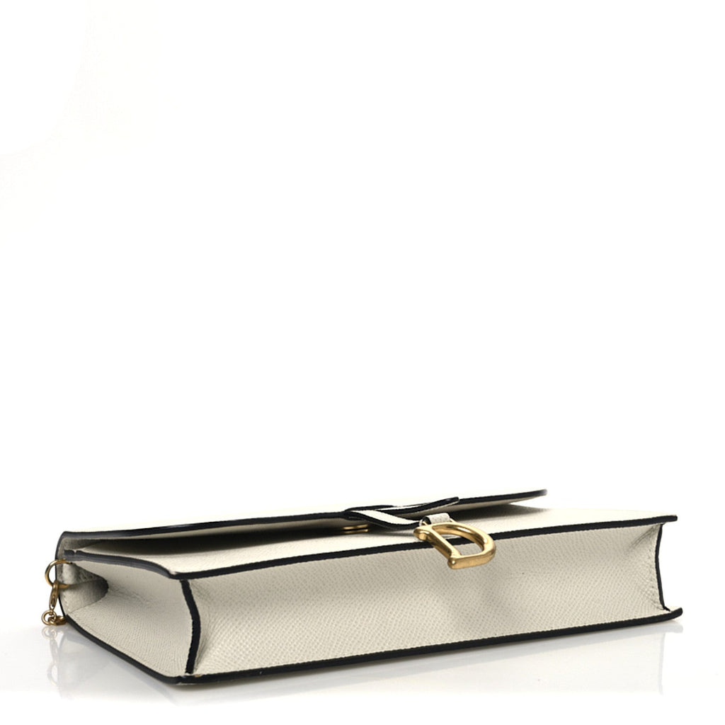 Grained Calfskin Saddle Chain Pouch Off White