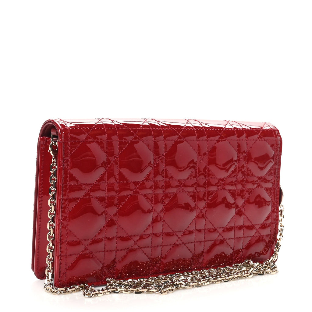 Patent Cannage Lady Dior Chain Wallet Rouge Ceris