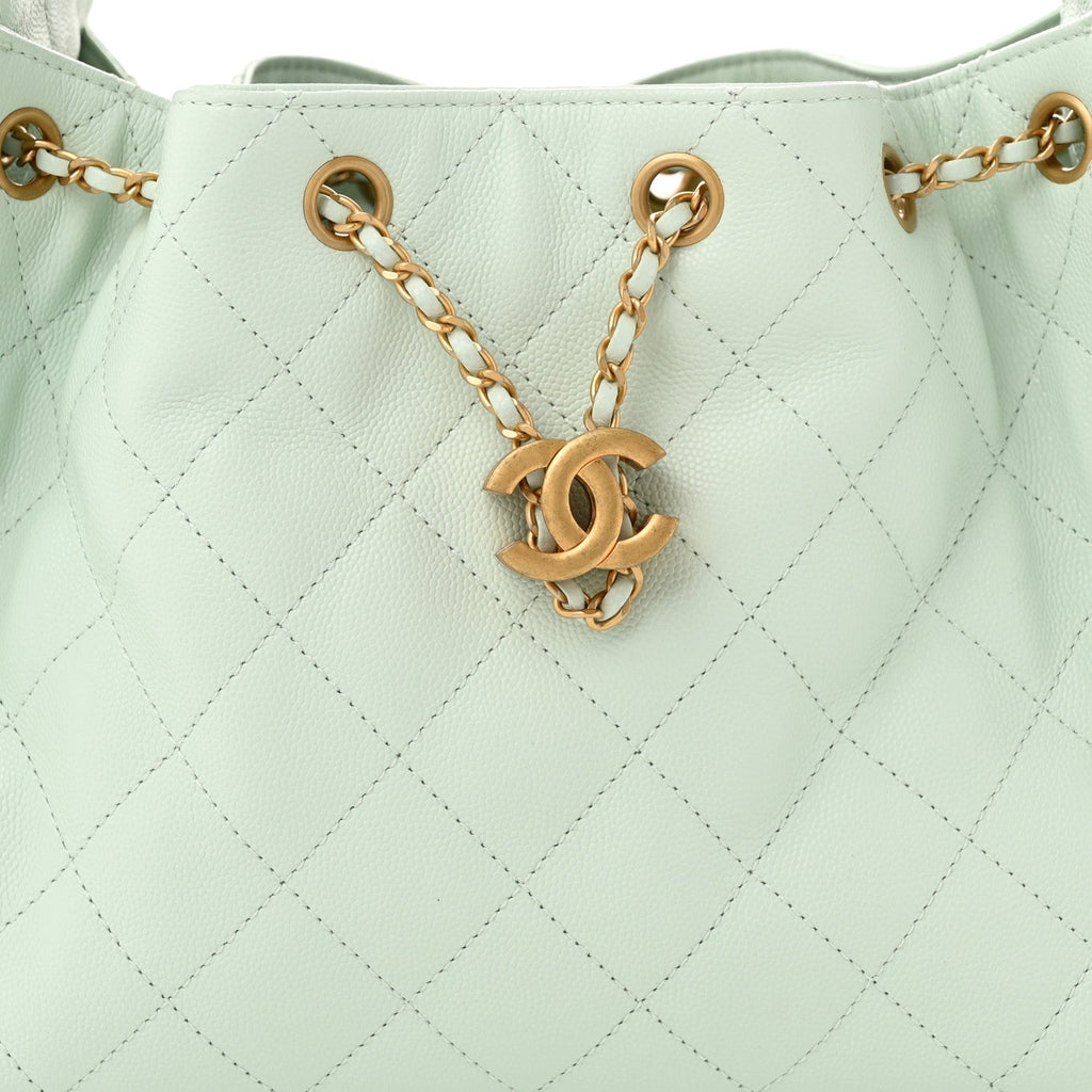 Caviar Quilted Small Chanel 25 Handbag Light Green