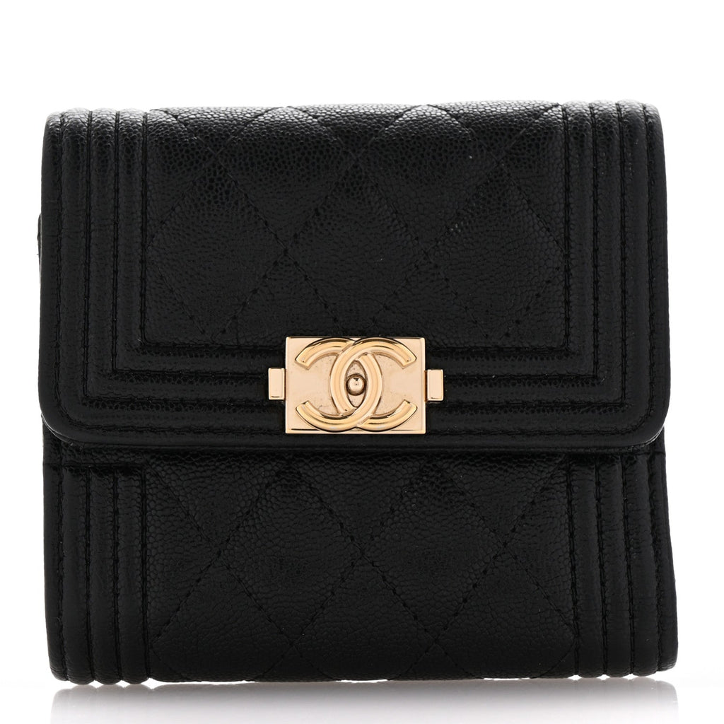 Caviar Quilted Compact Boy Wallet Black