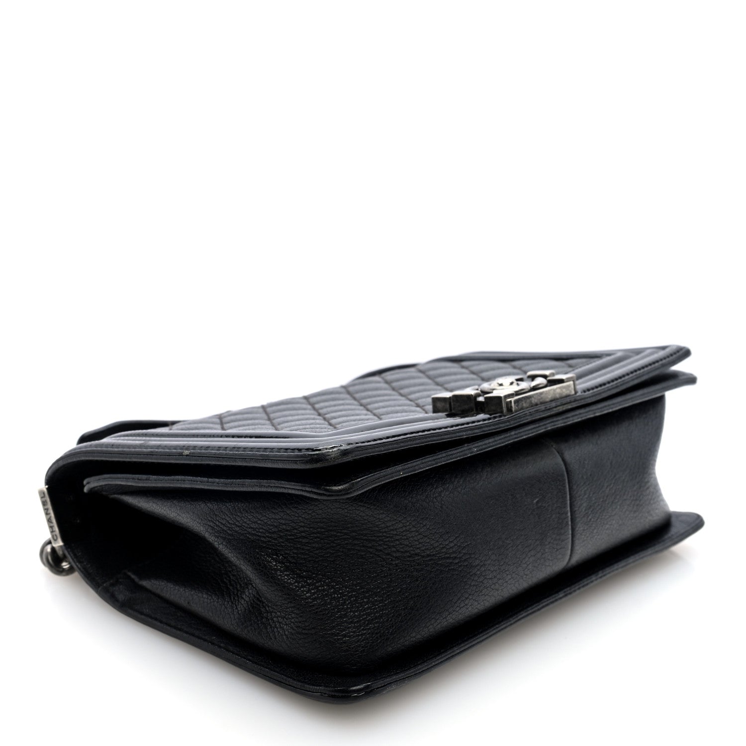 Goatskin Quilted Patent Medium Duo Boy Flap Black
