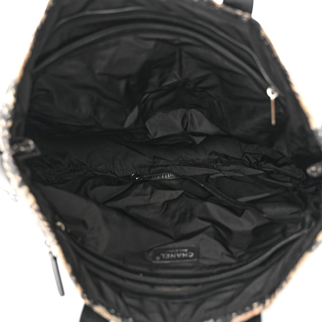 Lambskin Nylon Tweed Printed Tote Black White