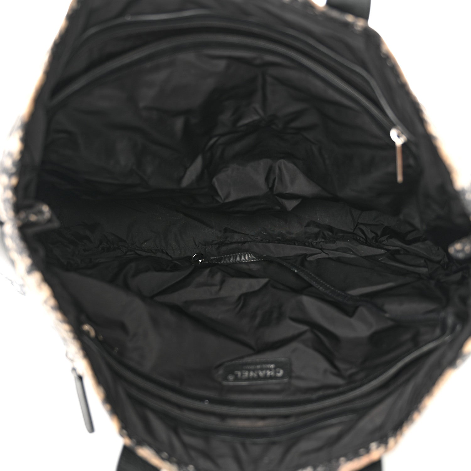 Lambskin Nylon Tweed Printed Tote Black White