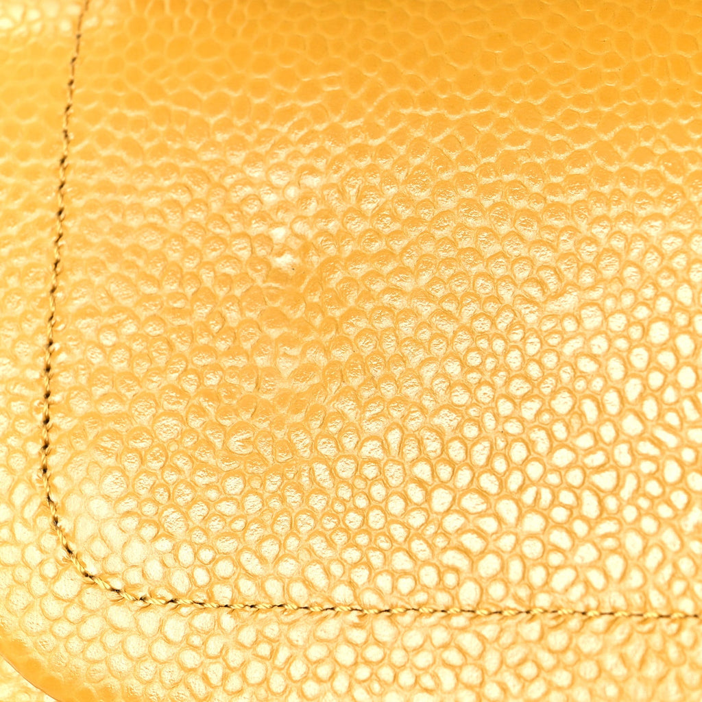 Caviar Quilted Medium Double Flap Yellow