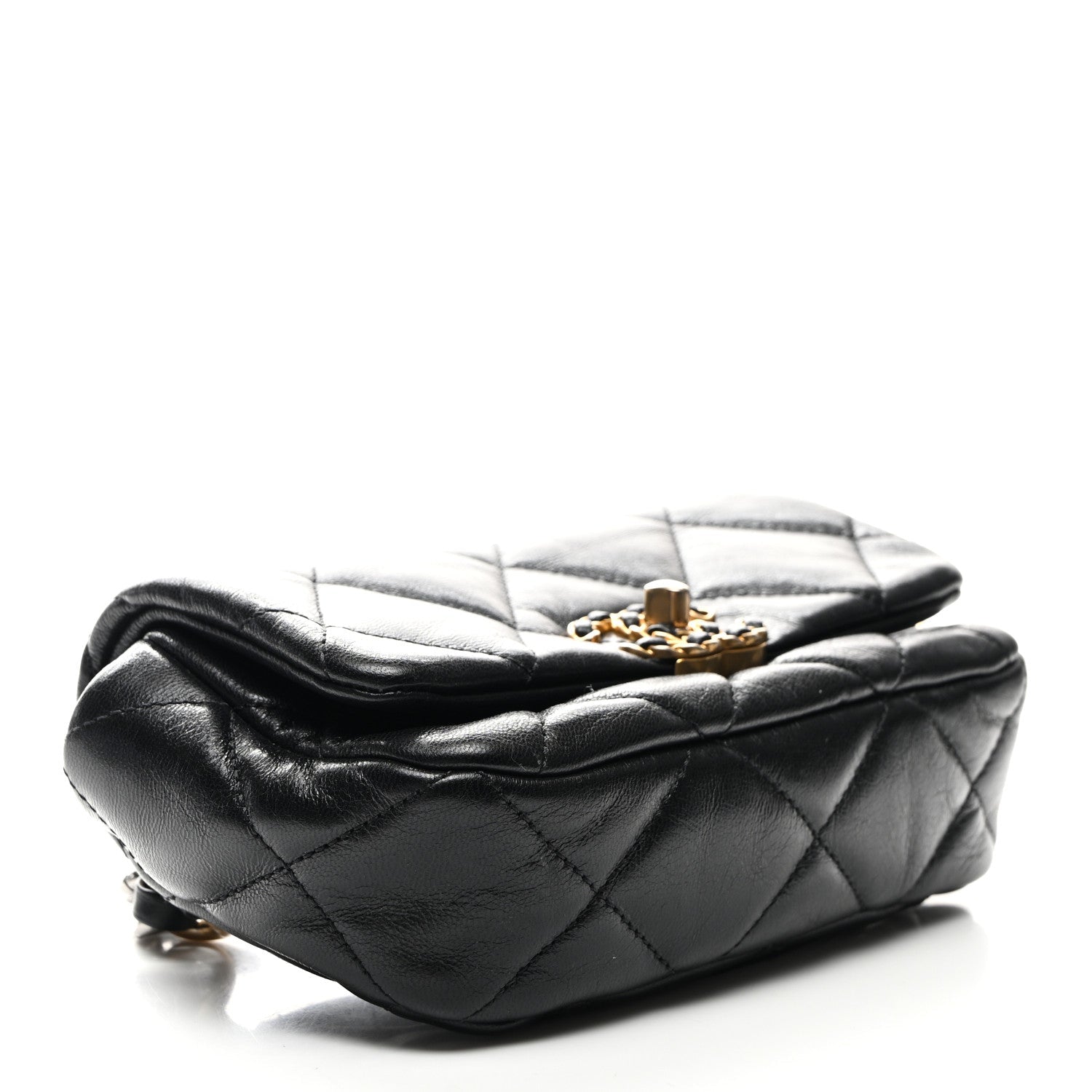 Goatskin Quilted Chanel 19 Waist Bag Black
