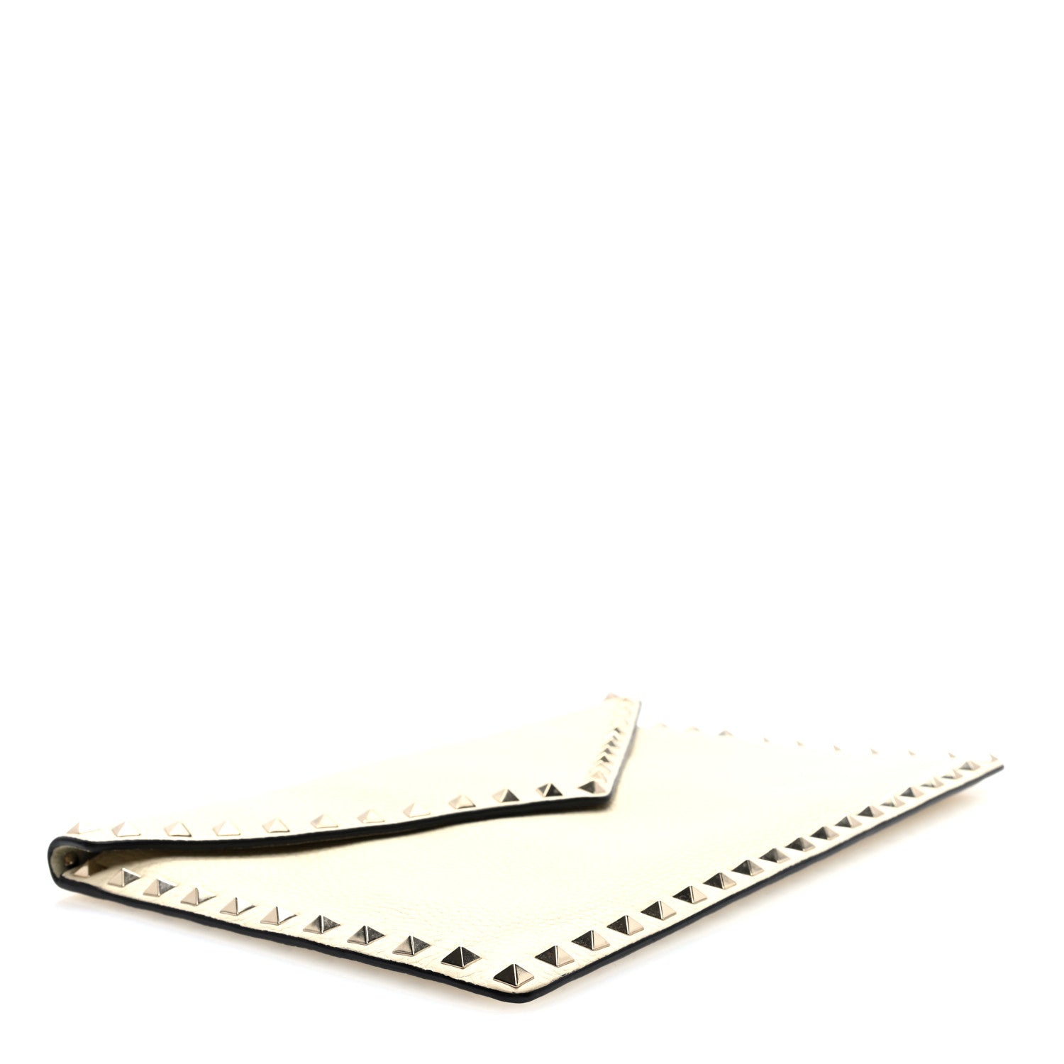 Pebbled Calfskin Large Rockstud Envelope Clutch Light Ivory