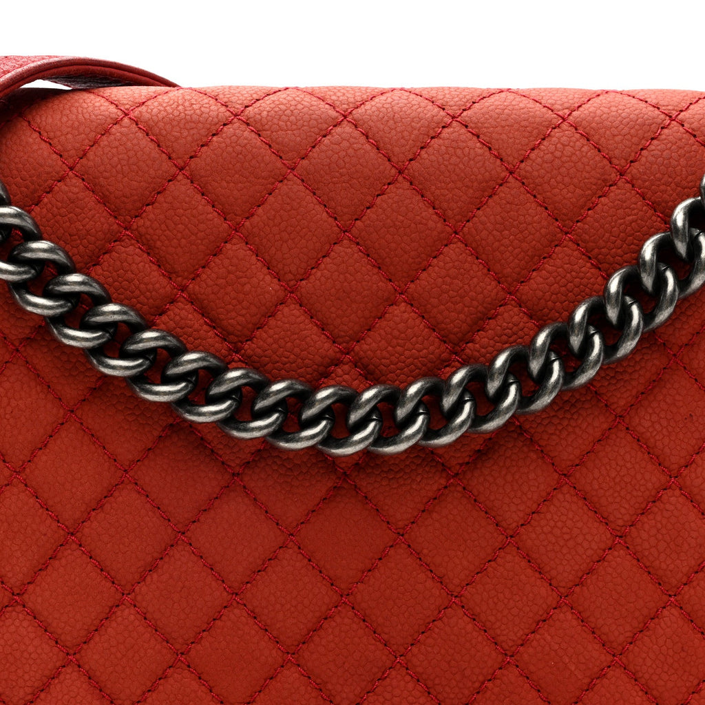 Iridescent Caviar Quilted Large Boy Flap Orange