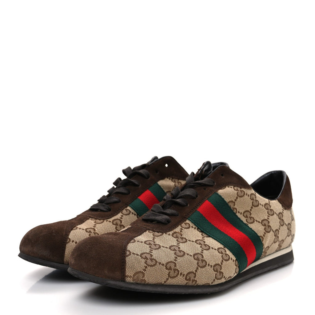 GG Monogram Suede Vintage Web Mens Sneakers 10.5 Dark Chestnut