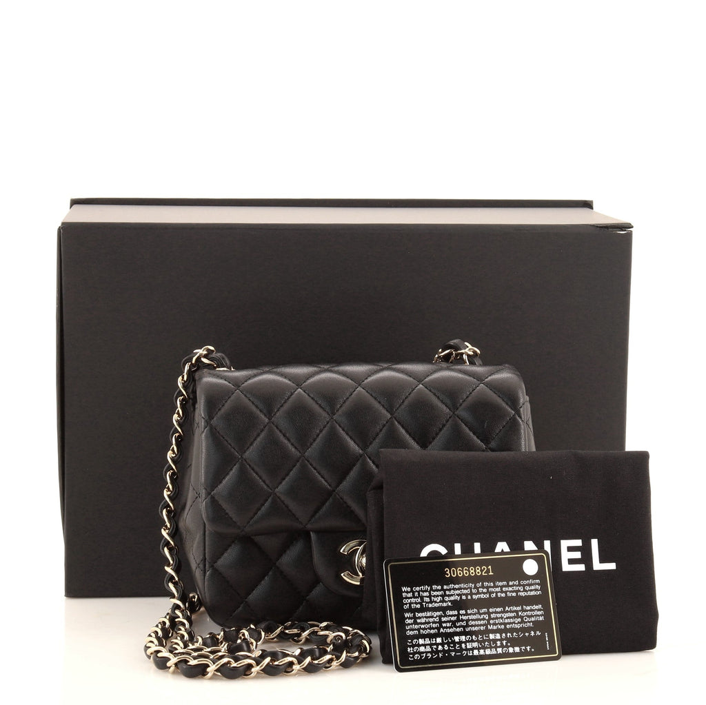 Square Classic Single Flap Bag Quilted Lambskin Mini