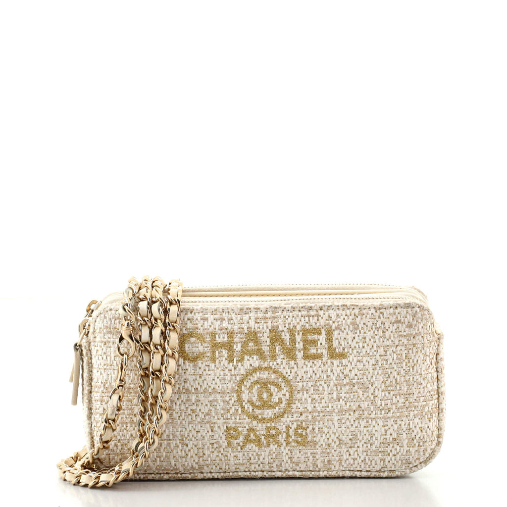 Deauville Double Zip Clutch with Chain Raffia
