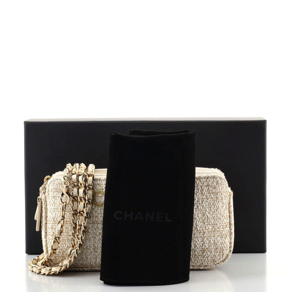 Deauville Double Zip Clutch with Chain Raffia