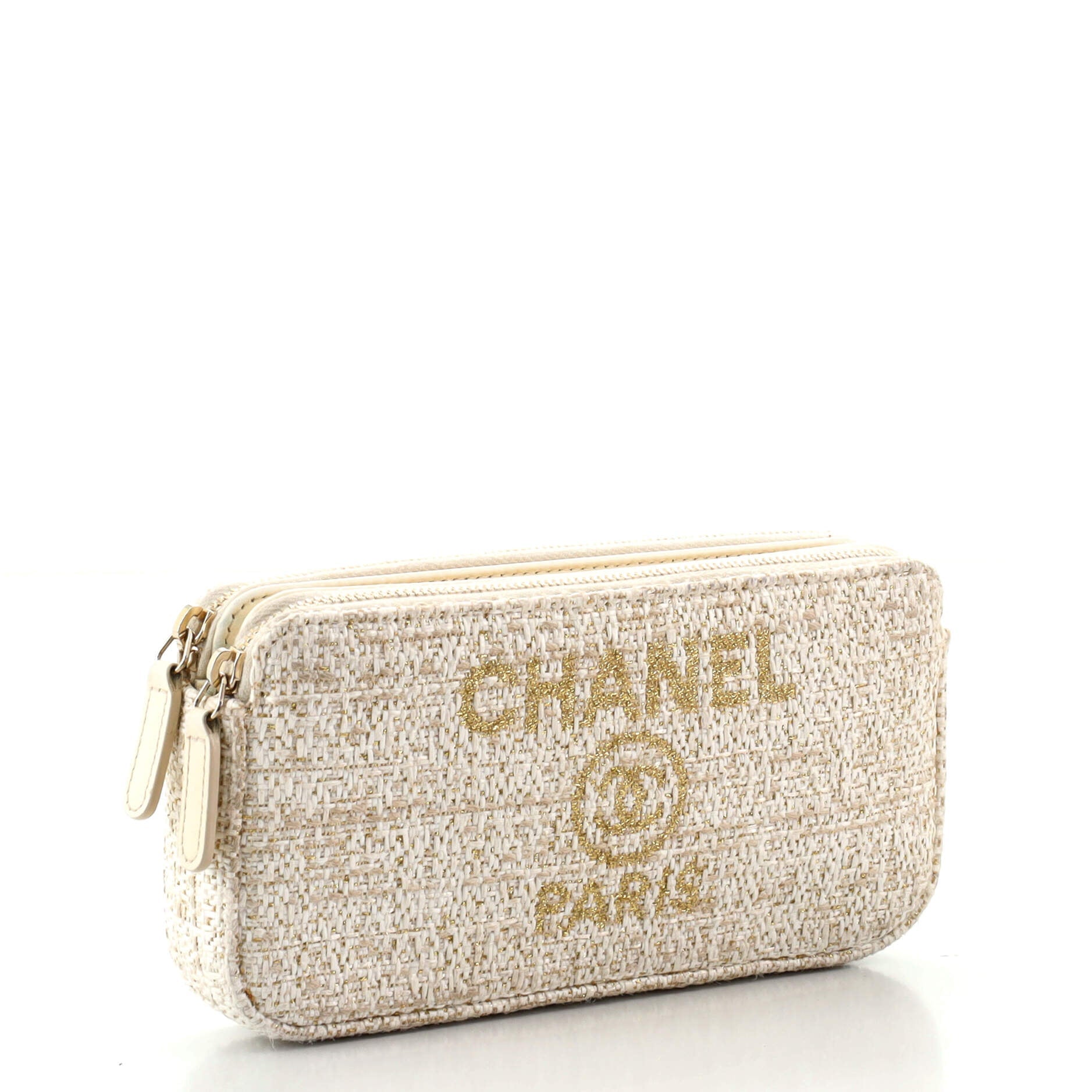 Deauville Double Zip Clutch with Chain Raffia